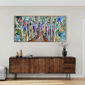 Gum Tree Laneway  - original on Belgian linen 75 x150 cm