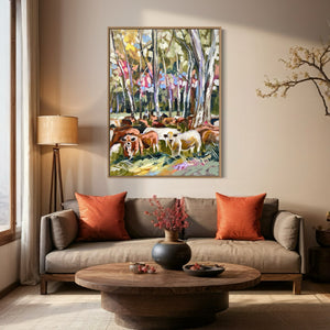 Shady paddock - original on Belgian linen- 75x100 cm