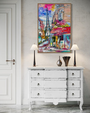 Cafes of paris- 60x90 cm - original on Belgian linen