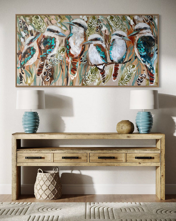 Home among the gum trees - original on Belgian linen 75 x150 cm