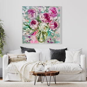 Paris Peony - 90x90 cm - original on gallery canvas