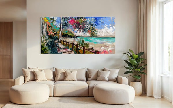 Memories of Tea Tree Bay- Noosa - original on Belgian linen 75 x150 cm