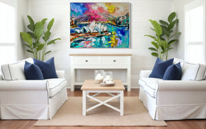 Colours of Sydney  -Original on Belgian linen  90x120  Cm