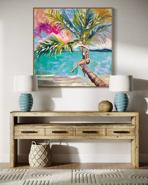 Palm trees in paradise  - Original on Belgian linen 90x90cm