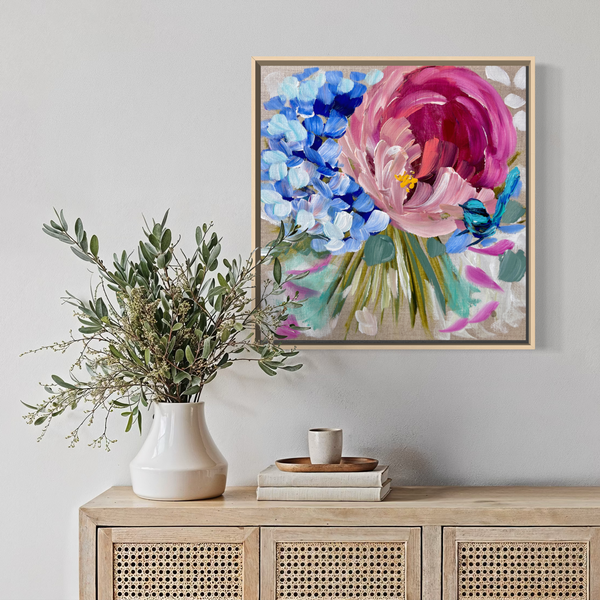 Peony 4- original  on Belgian linen - 30x30 cm