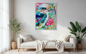 Clancy Kookaburra  - original on Belgian linen  - 75x100 Cm