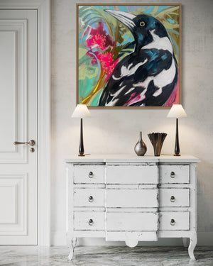 Tropical magpie - 60x60 cm - original on Belgian linen