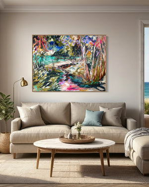 Discovering Tea Tree Bay - Noosa  -Original on Belgian linen  90x120  Cm