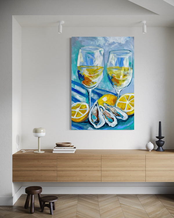 Vino and oysters -60x90cm - original on gallery canvas