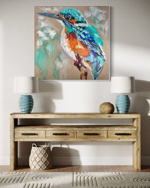 Aure Kingfisher-original on belgian linen - 90x90 Cm