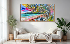 Vibrant Summer days - noosa main beach - original on Belgian linen 75 x150 cm