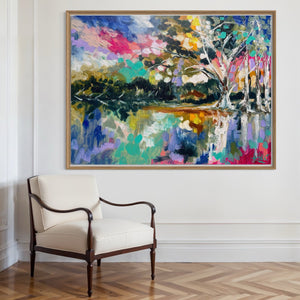 Glowing Misty River Gums -Original on Belgian linen 90x120 cm