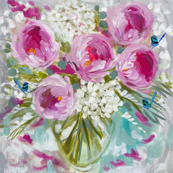 Paris peony -original on gallery canvas - 90x90 Cm