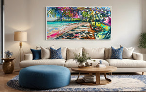 Making memories -noosa main beach -Original on belgian linen  75x150 cm