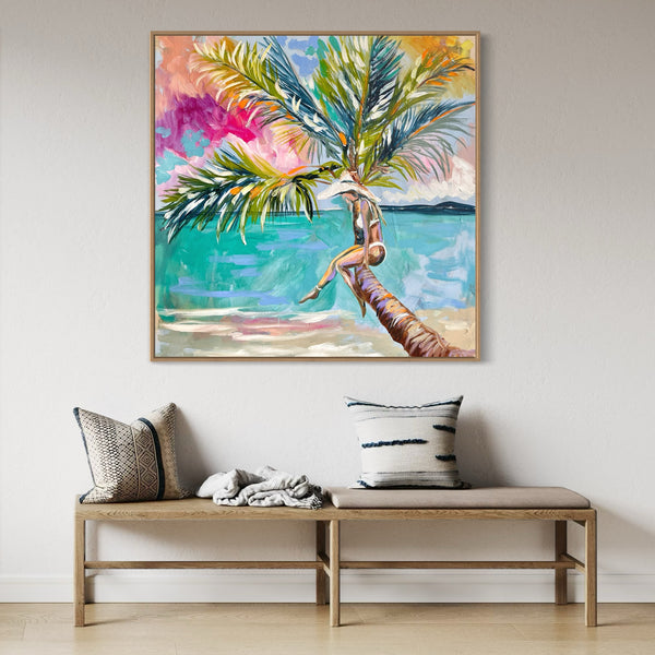 Palm trees in paradise  - Original on Belgian linen 90x90cm