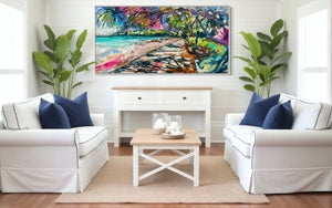 Making memories -noosa main beach -Original on belgian linen  75x150 cm