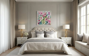 Forget me not Rosa - 76x76 cm - original on Belgian linen - lay by welcome