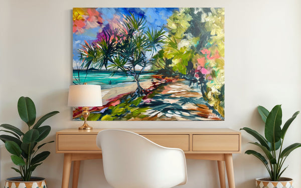 Ocean Breeze  - Noosa main beach - original on Belgian linen -75x100 cm