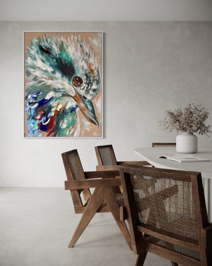 Coastal kookaburra - original on Belgian linen 75x100  cm