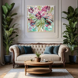 Blush delicate natives - 76x76 cm - original on Belgian linen - lay by welcome