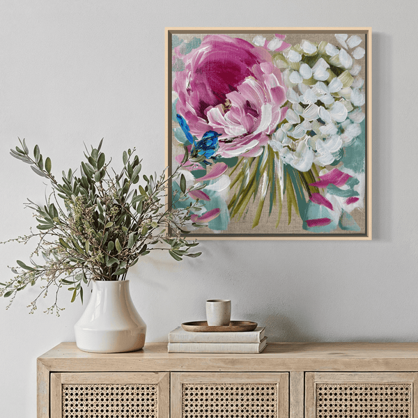 Peony 3-original on Belgian linen 30x30 cm