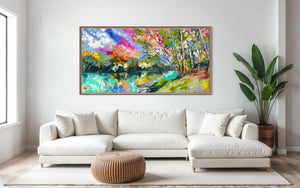 River Gum Reflections - original on gallery Canvas 90x180cm