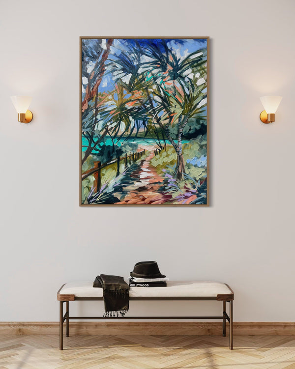 Hidden beach trail- original on Belgian linen 75x100  cm