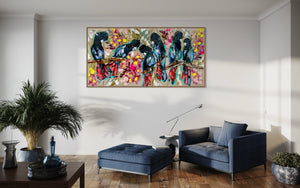 Red tailed black cockatoos - original on Belgian linen 75 x150 cm