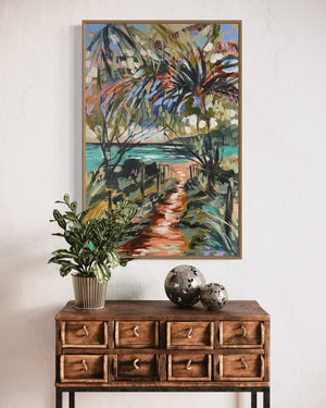 Our secret beach- original on Belgian linen 60x90 cm