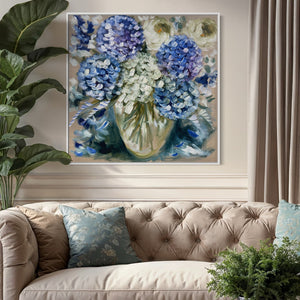 Powder blue hydrangeas - Original on Belgian linen 90x90cm