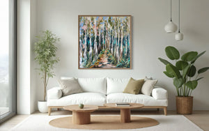 Misty silver gum-original on belgian linen - 90x90 Cm