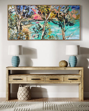 Morning light - little cove  noosa - original on Belgian linen 75 x150 cm