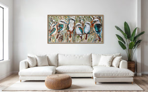 Home among the gum trees - original on Belgian linen 75 x150 cm