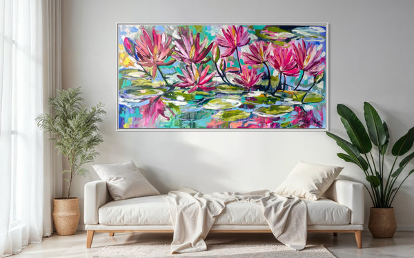 Kakadu waterlily - original on gallery Canvas 90 x180  cm