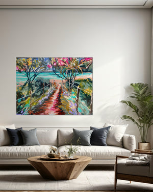 Morning Glow Beach walks -Original on Belgian linen  90x120  Cm