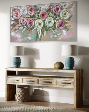 Blushing Rosa - original on Belgian linen 75 x150 cm