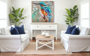 Aure Kingfisher-original on belgian linen - 90x90 Cm