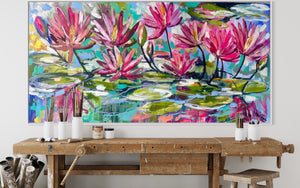Kakadu waterlily - original on gallery Canvas 90 x180  cm