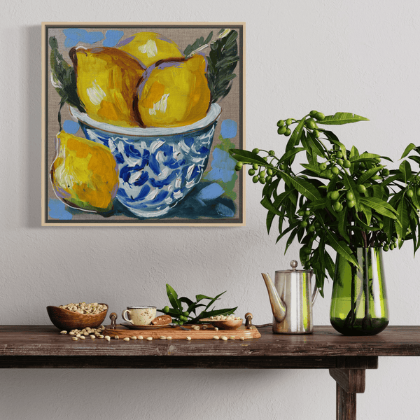 Lemon bowl -original on Belgian linen - 30x30 cm