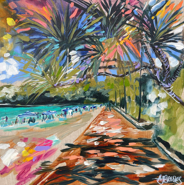Noosa Holidays - main beach 60x60 cm - original on Belgian linen