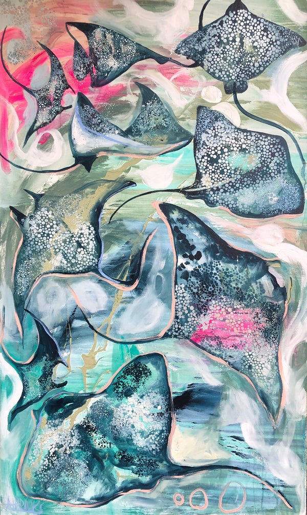 Stingrays in the shallows- art print