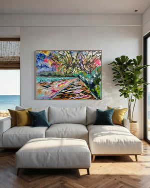 Afternoon walks  - Noosa Main Beach  -Original on Belgian linen  90x120  Cm