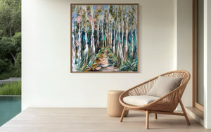 Misty silver gum-original on belgian linen - 90x90 Cm