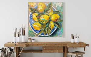 Sunshine lemons  - 76x76cm -original on Belgian linen