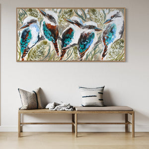 Daily visiting kookaburras - Original on Belgian linen