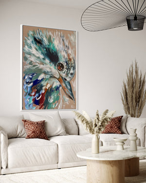 Coastal kookaburra - original on Belgian linen 75x100  cm