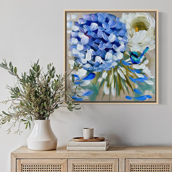 Hydrangea tulip 2 -original on Belgian linen- 30x30 cm