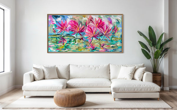 Kakadu waterlily - original on gallery canvas 90x180  cm