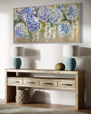 Cascading hydrangea and wisteria - Original on Belgian linen  75x150 Cm