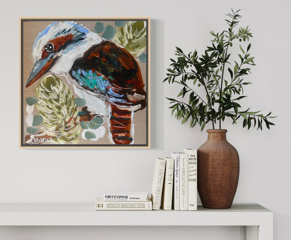 Kookaburra 4-original on Belgian linen 30x30 cm